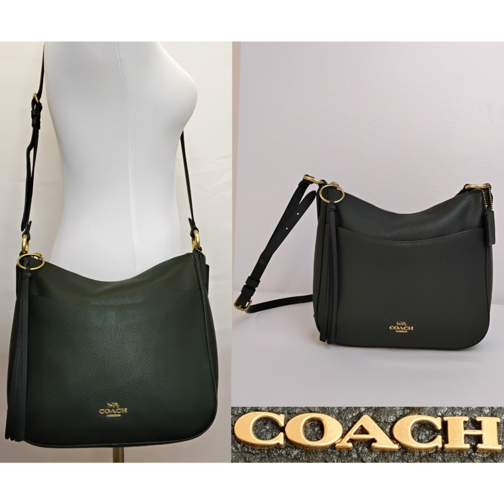 Coach Chaise Crossbody Bag Purse Green Pebbled Leather Gold Hardware #Z5352